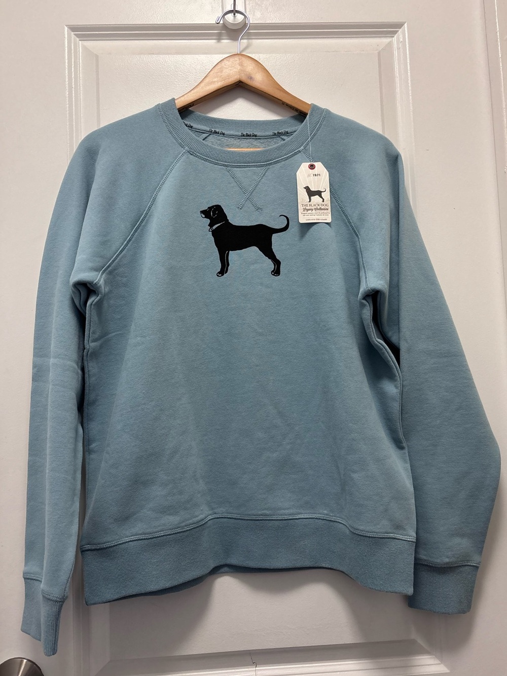 The Black Dog Dusty Blue Sweatshirt with Black Dog Logo